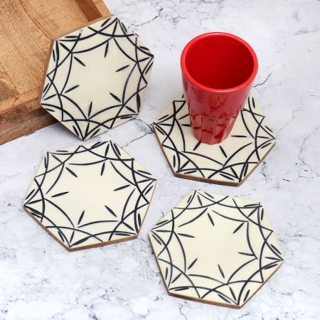 Black and White Handmade Wooden Coasters - Pack of 4